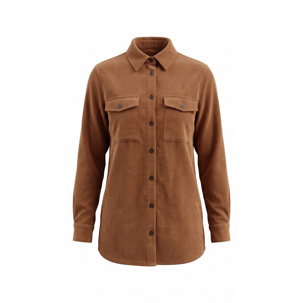 Shein Curve Brown Corduroy Button Down Shirt Shacket Plus Size 1XL JIT18481191
